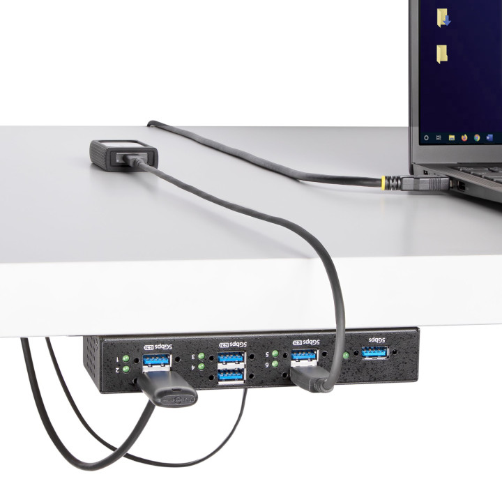StarTech.com Hub USB 3.0 7 Ports avec 7x USB-A, Boîtier Industriel en Métal, Hub USB 7 ports avec Protection ESD, Montage Mur