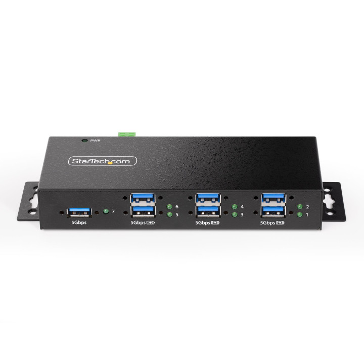 StarTech.com Hub USB 3.0 7 Ports avec 7x USB-A, Boîtier Industriel en Métal, Hub USB 7 ports avec Protection ESD, Montage Mur