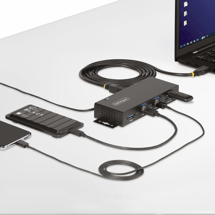 StarTech.com Hub USB 3.0 7 Ports avec 7x USB-A, Boîtier Industriel en Métal, Hub USB 7 ports avec Protection ESD, Montage Mur