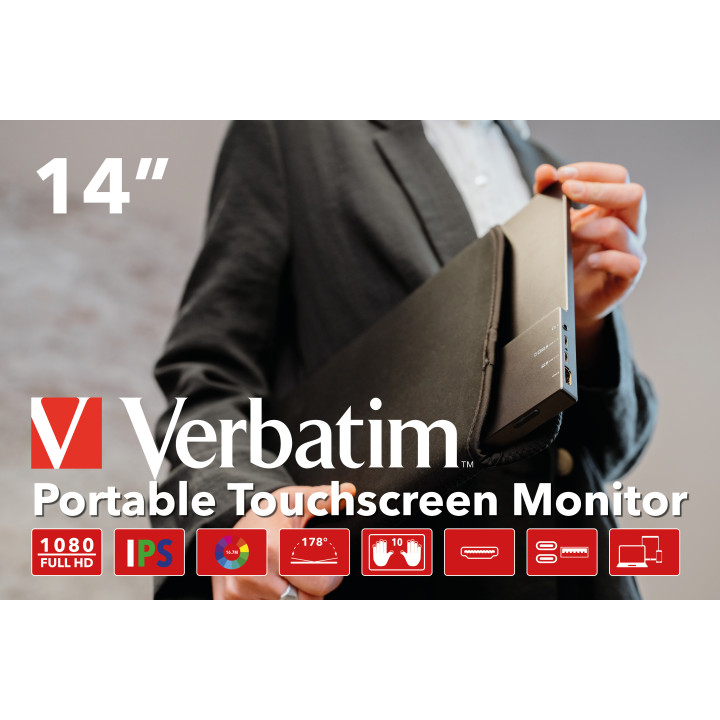 Verbatim 49591 écran plat de PC 35,6 cm (14") 1920 x 1080 pixels Full HD LCD Écran tactile Noir