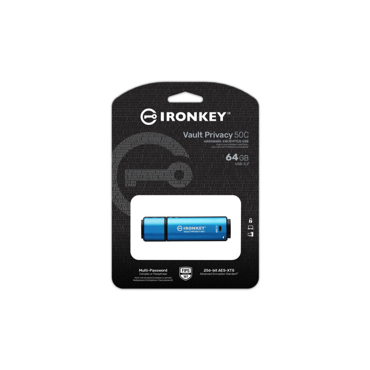 Kingston Technology IronKey 64Go USB-C Vault Privacy 50C chiffrée AES-256, FIPS 197