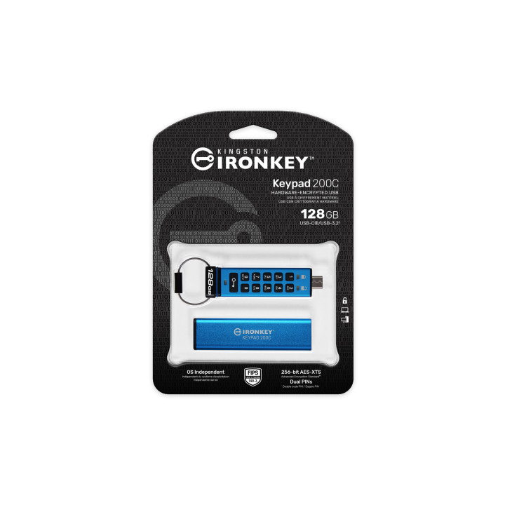 Kingston Technology IronKey Keypad 200C USB-C de 128 Go, FIPS 140-3 niveau 3 AES-256