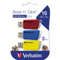 Verbatim Clé USB Store 'n Click 3 x 16 Go Rouge / Bleu / Jaune