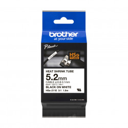 Brother HSE-211E - Gaine thermo-rétractable originale - Noir sur blanc, largeur 5,2mm